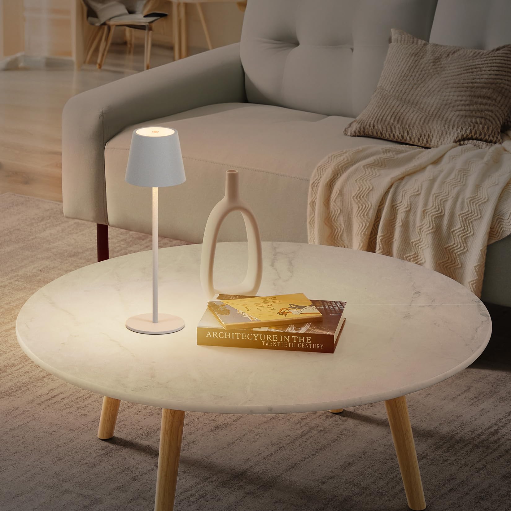 Klighten 2 Stück LED Dimmbare Akku Grau Tischlampe Kabellose, Wiederaufladbar Warme Lichtfarbe 3000K Tischleuchte Für Innen und Aussen mit USB-C, Aluminium, IP54 Wasserdichte