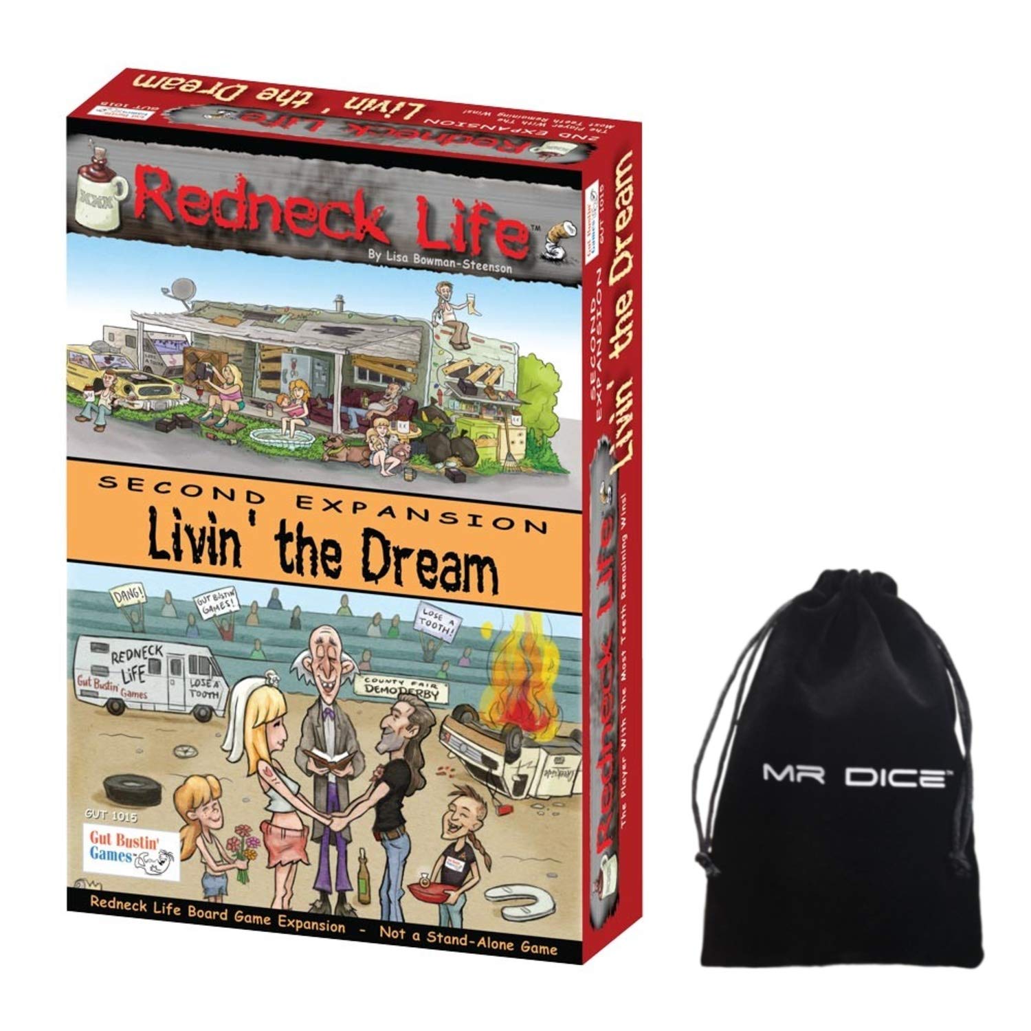 Redneck Life Second Expansion: Livin' the Dream Board Game Bundle with Mr Dice Drawstring Bag