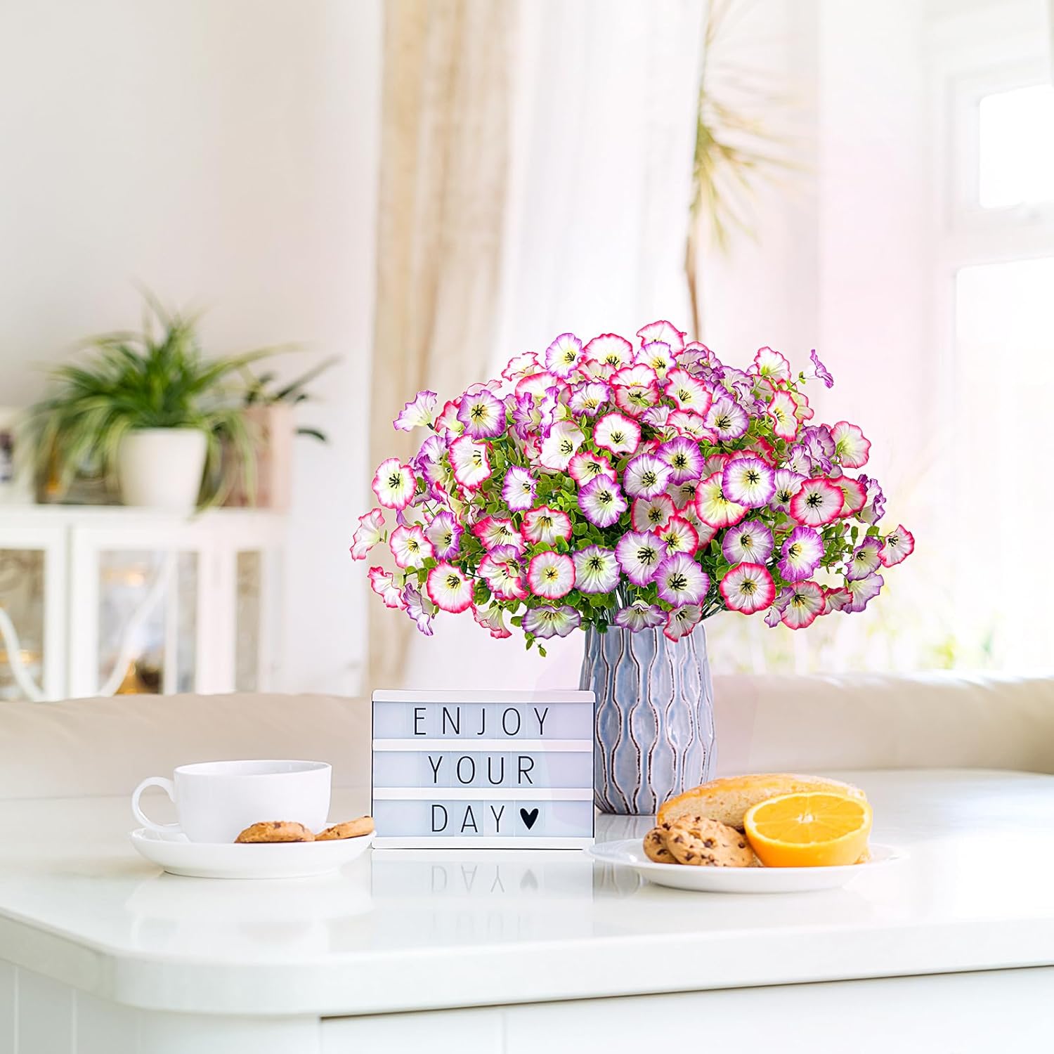 Artificial Flowers for Outdoor Spring Summer Decoration, 10 Bundles Fake Plastic Flower Plant, Faux Colorful Silk Morning Glory Eucalyptus for Outside Garden Porch Front Door Decor, Pink - Image 7