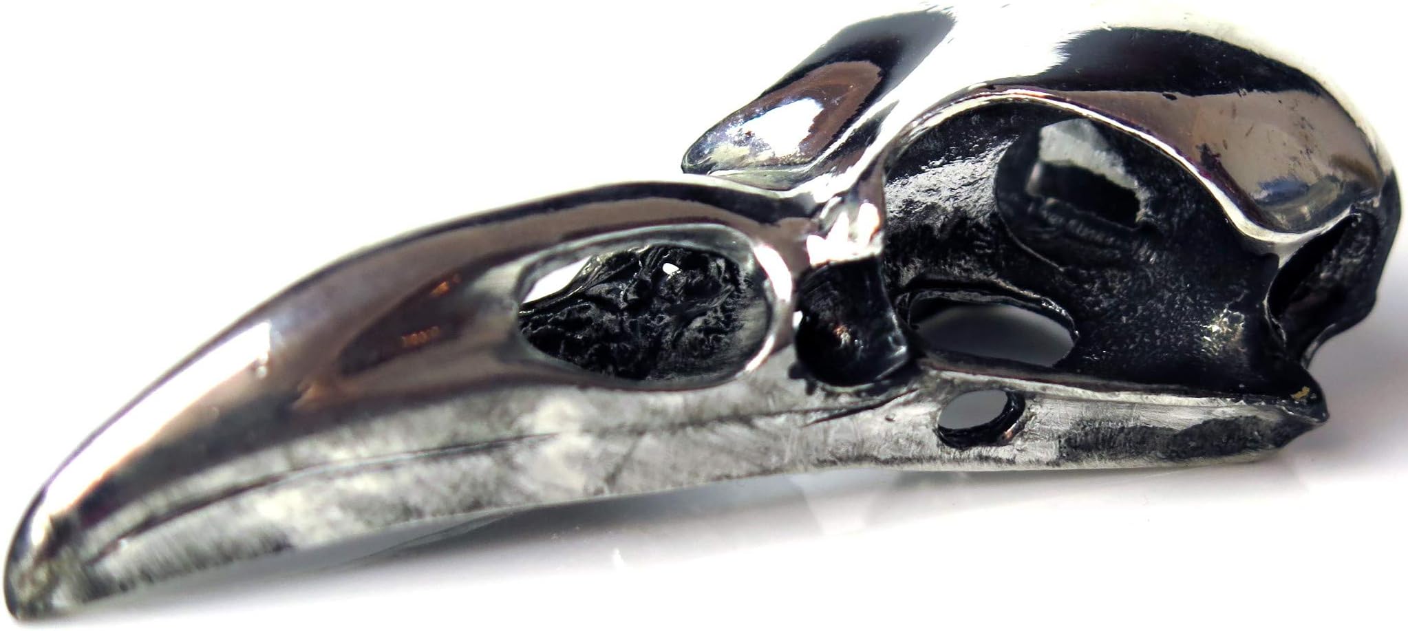 Incredible Massive Silver Raven Skull Pendant Necklace 3.25 inch HIGH, Biker, Wicca, Goth