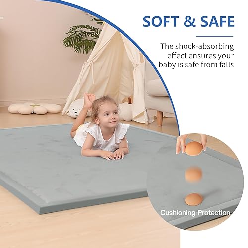 Miniatura 167 de Tapete de juego para bebé, tapete de espuma viscoelástica de 1.3 pulgadas de grosor, terciopelo coral suave, antideslizante, extragrande, tapete