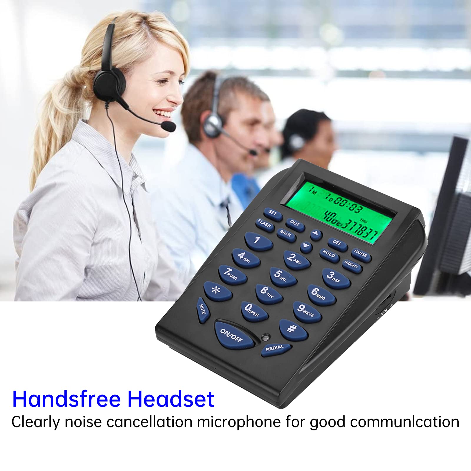 ASHATA Call Center Telephone Headset, Business Office Multi-functional Phone Dial Pad /DTMF Caller ID Display Call Center Traffic Telephone Headset