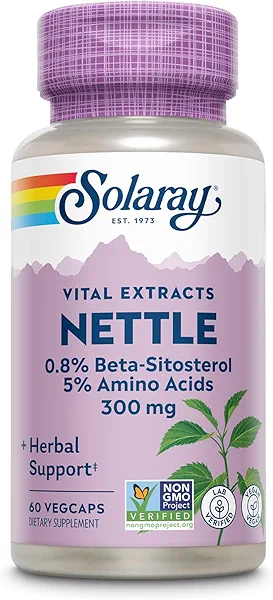 SOLARAY Nettle Root Extract 300 mg with Nettle Root 150 mg, Healthy Urinary & Prostate Support for Men with Amino Acids and Beta-Sitosterol, Vegan, 60-Day Guarantee, 60 Servings, 60 VegCaps