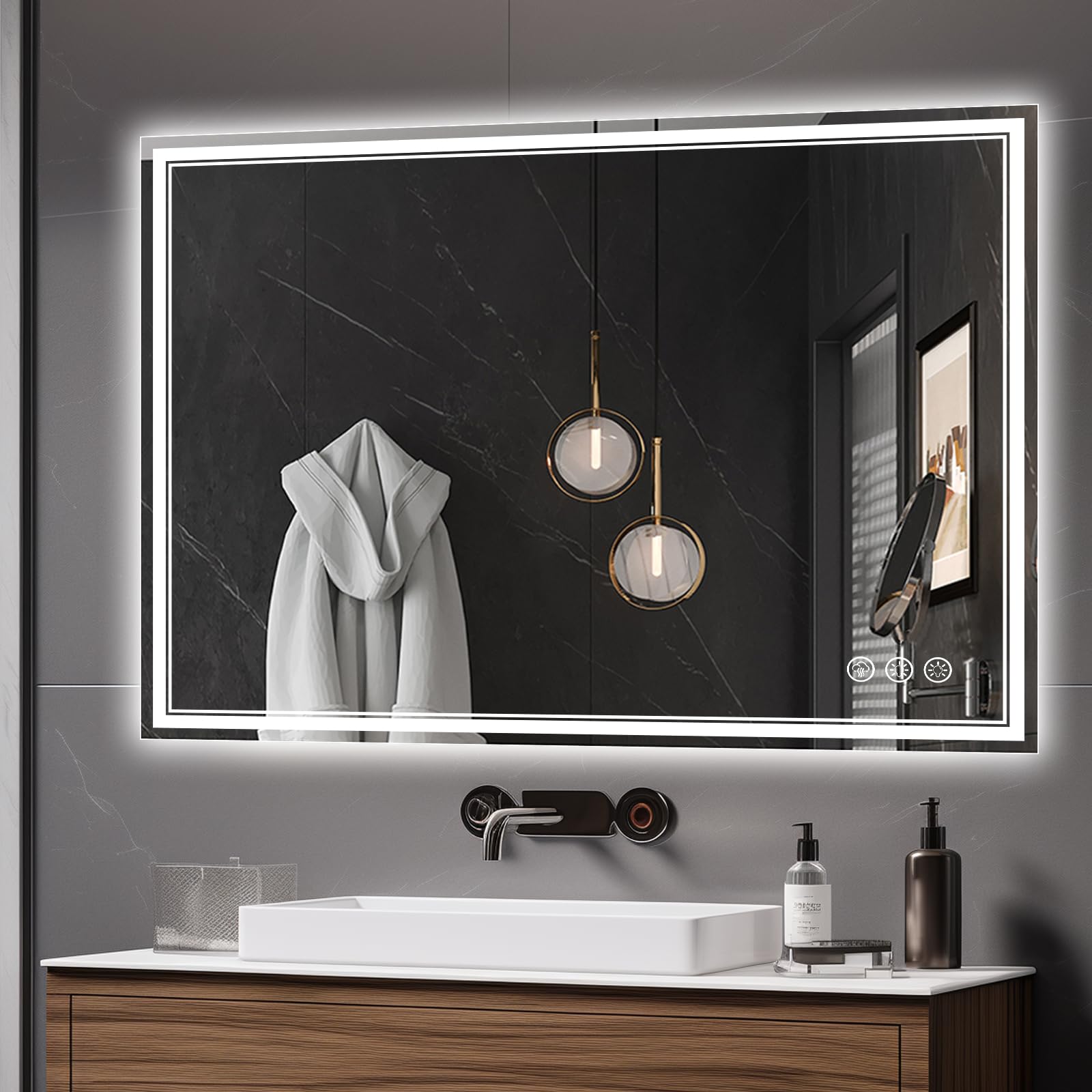 Ratsamee 48x32 LED Bathroom Mirror with Lights, Backlit+Front Lit, Anti-Fog