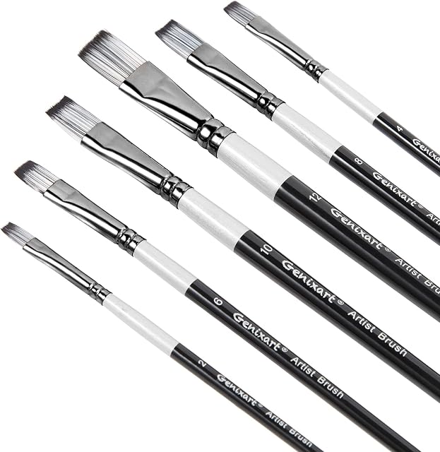 Flat Paint Brushes Set, 6 Pcs Artist Paintbrushes for Acrylic Oil Watercolor Gouache Painting, Premium Nylon Hair Art Paint Brush for Beginners and Professionals