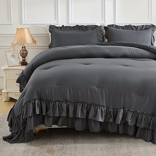 Miniatura 3 de Andency Juego de edredón tamaño California King de 3 piezas, ligero, esponjoso, estilo rústico y elegante, de microfibra suave, para todas las