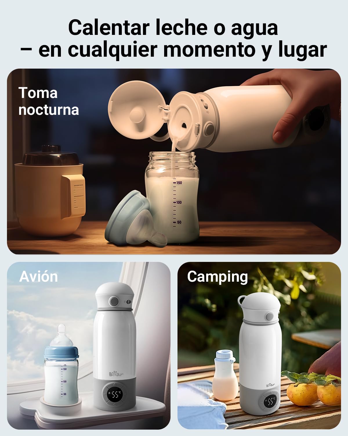 Bear Calentador portátil para biberones, calentador eléctrico rápido para leche infantil sin BPA, gran capacidad de 500 ml para leche materna y agua, para el coche, acampadas y viajes