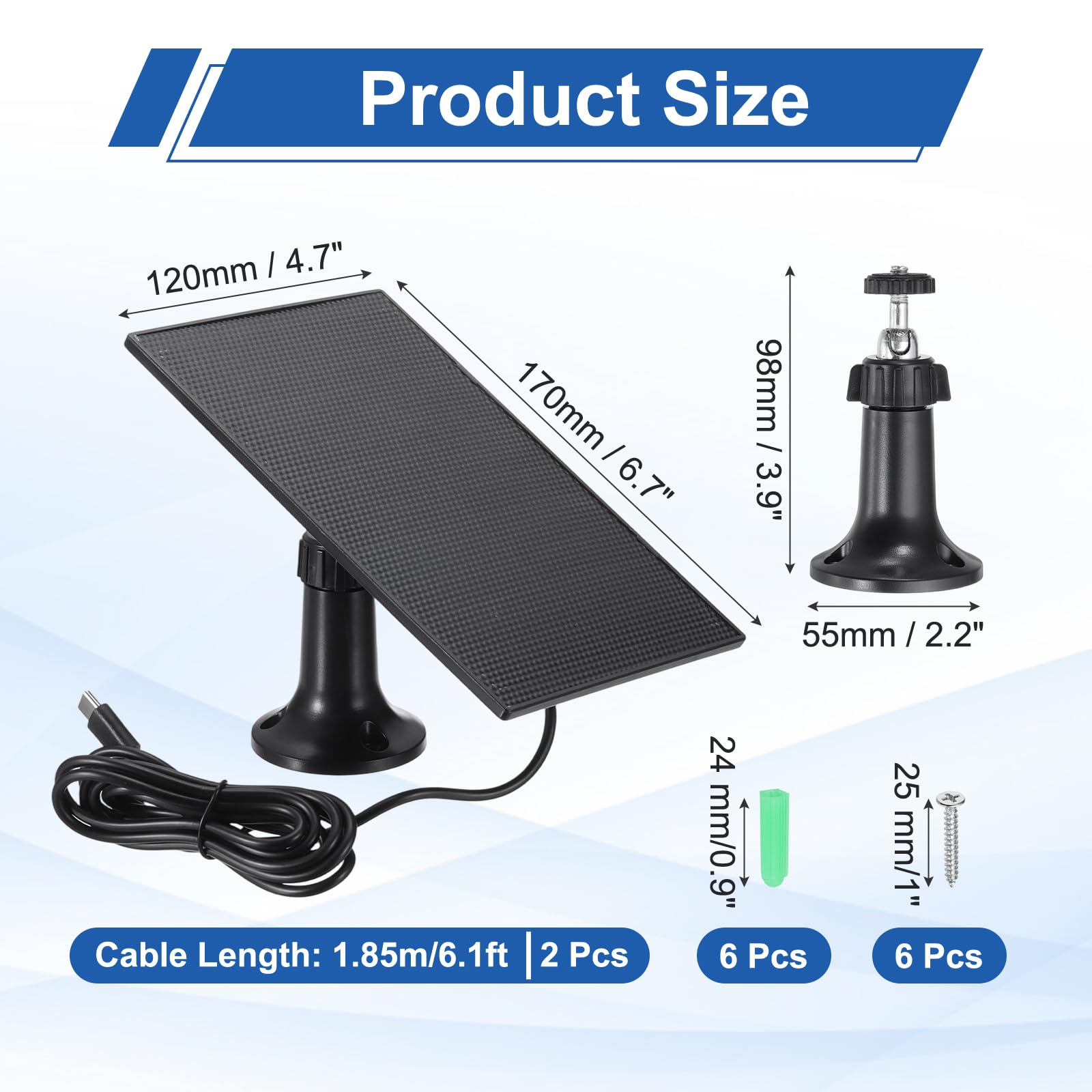 MECCANIXITY 2 pannelli solari per telecamera ad anello, caricabatterie USB da 4 W 6 V con cavo porta tipo C da 1,8 m, supporto da parete regolabile a 360°, per mangiatoie per uccelli all'aperto