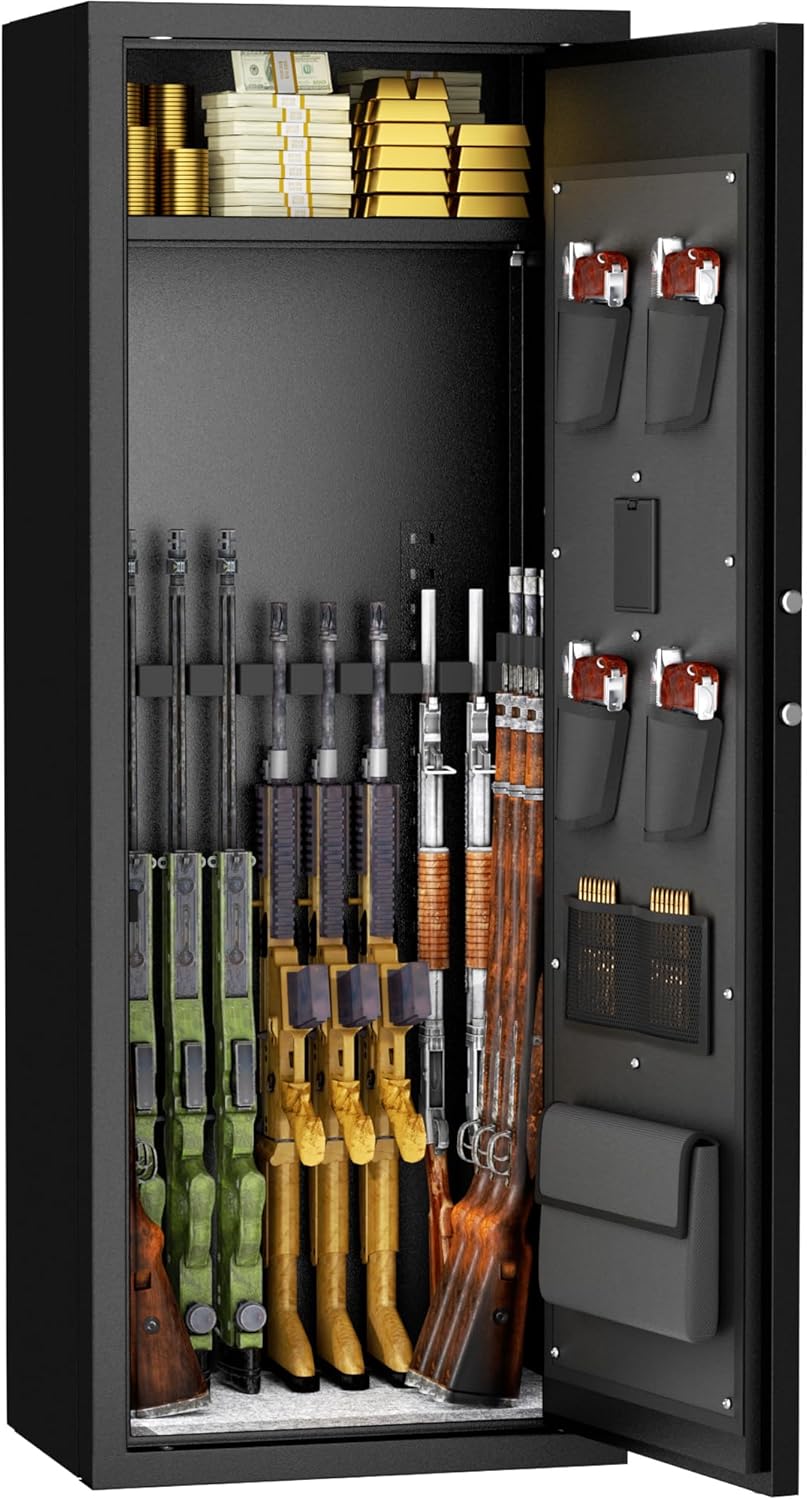 NTERGREAT Gun safes,Large Rifle Safe,Gun Safes for Home Rifle and Pistols, Long Gun Safe for Rifle Shotgun for Home,Quick Access Rifle Safes,Adjustable Gun Racks, Easy Assemble(8-12 Guns)