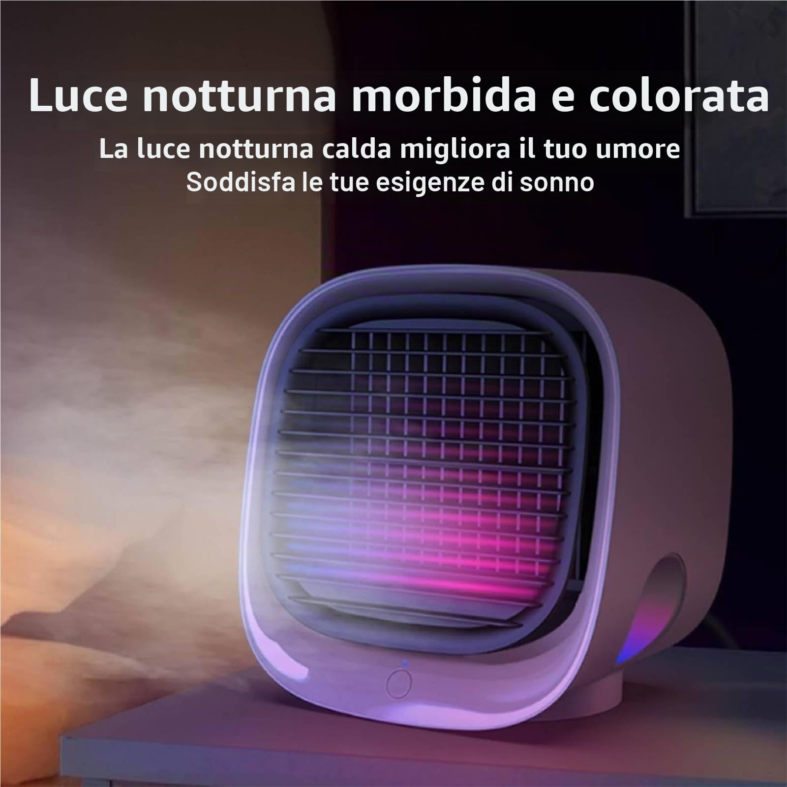 Airabreeze - Raffreddatore d'aria portatile, 2025, con serbatoio e luce notturna a LED, per camera da letto, ufficio e campeggio, 4 impostazioni di velocità (bianco)