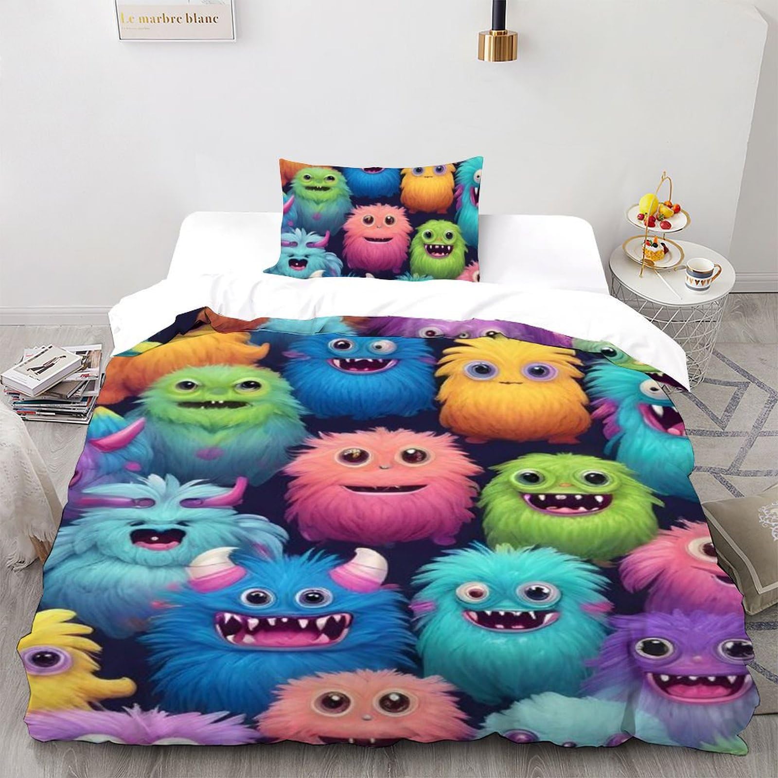 Housse de couette single en microfibre dessin animé avec une taie d'oreiller 135x200cm
