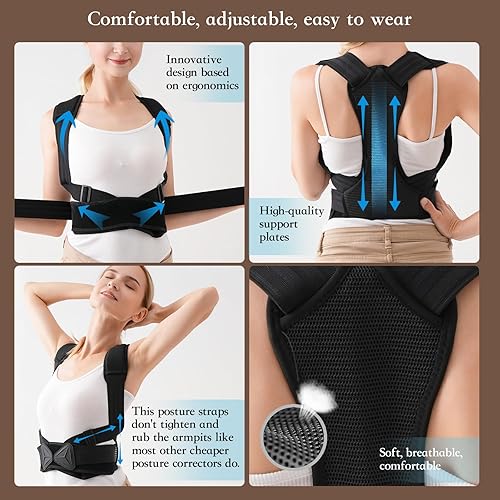 Miniatura 6 de Corrector de postura para mujeres y hombres ajustable y transpirable para la parte superior de la espalda, corrector de postura enderezador de