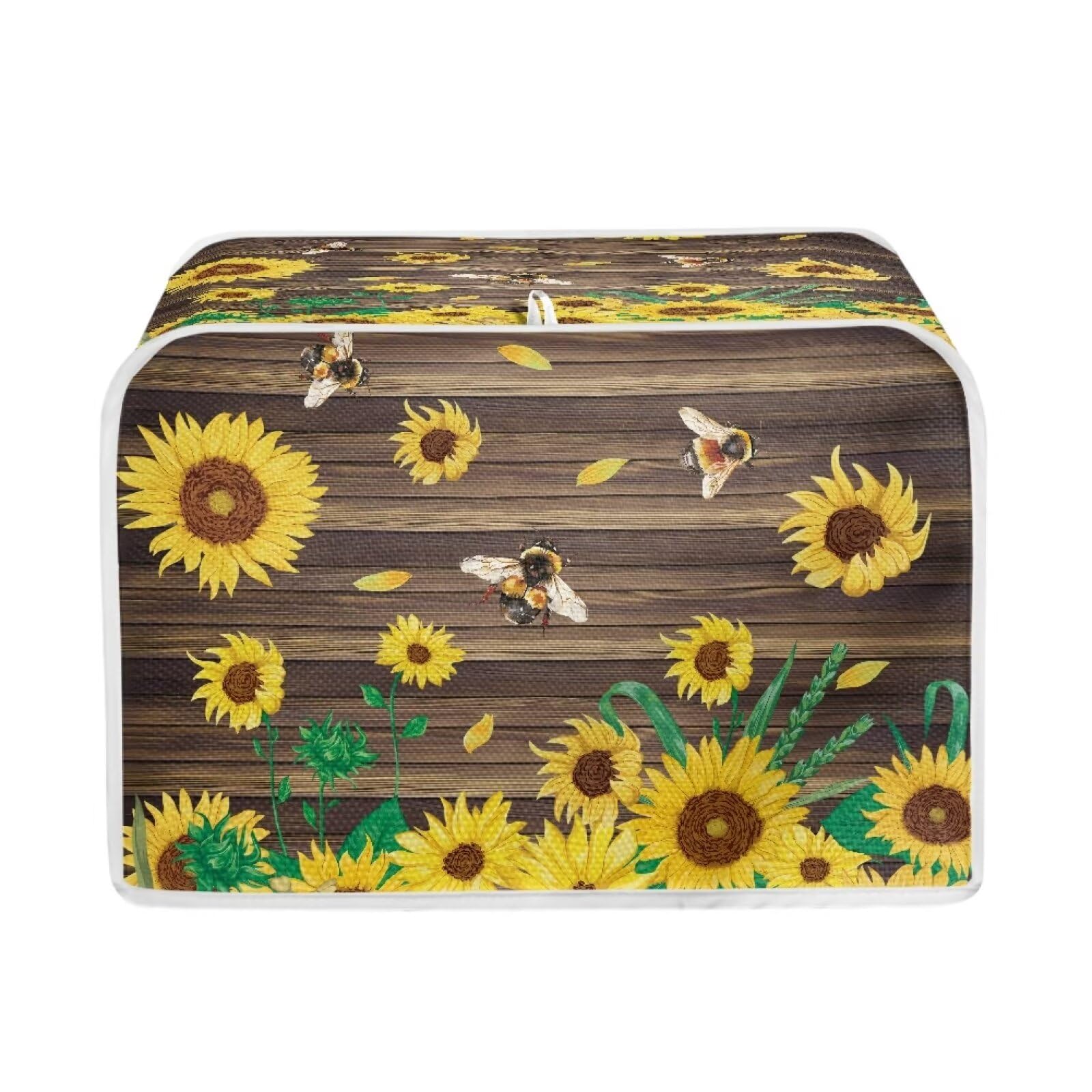Talayituse Sunflower Bee Wood Print 2 Slice Toaster Covers Dust Protection Bread Maker Covers Toaster Oven Cloth Cover Kitchen Accessories Washable Appliance Cover with Handle