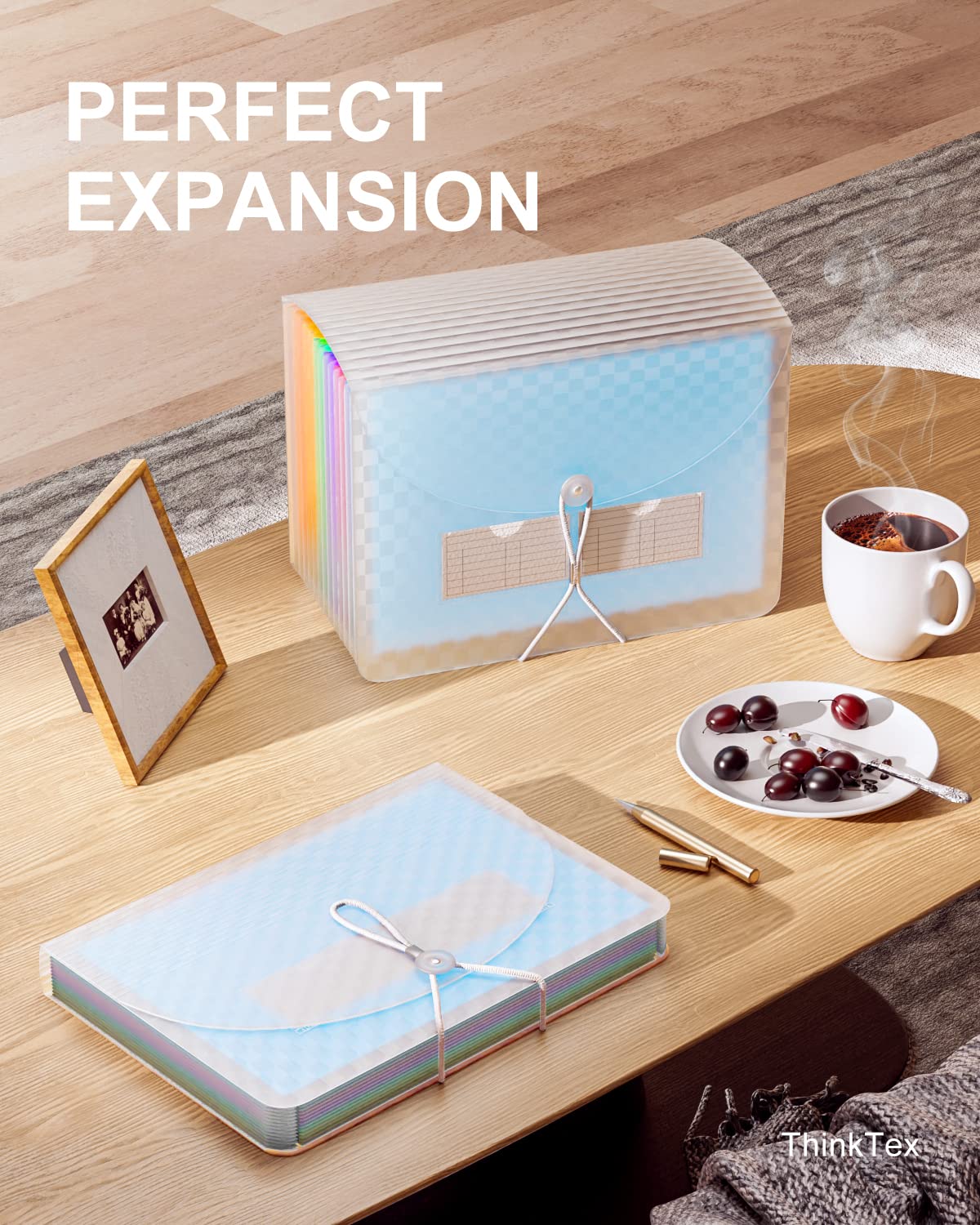 Organisateur Accordéon ThinkTex 12 Poches - Format A4 - Onglets Colorés - Bleu