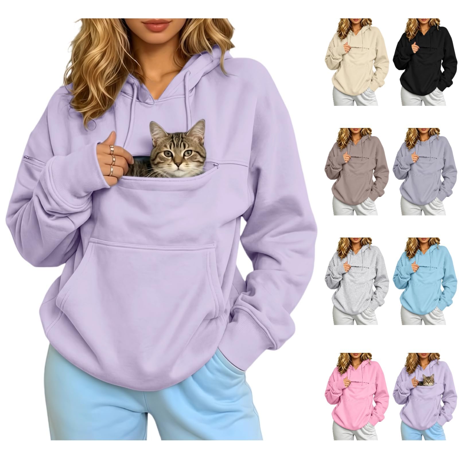 Cat Hoodie with Pouch Zip Front Sweatshirt Kangaroo Pocket Pet Sweatshirt
