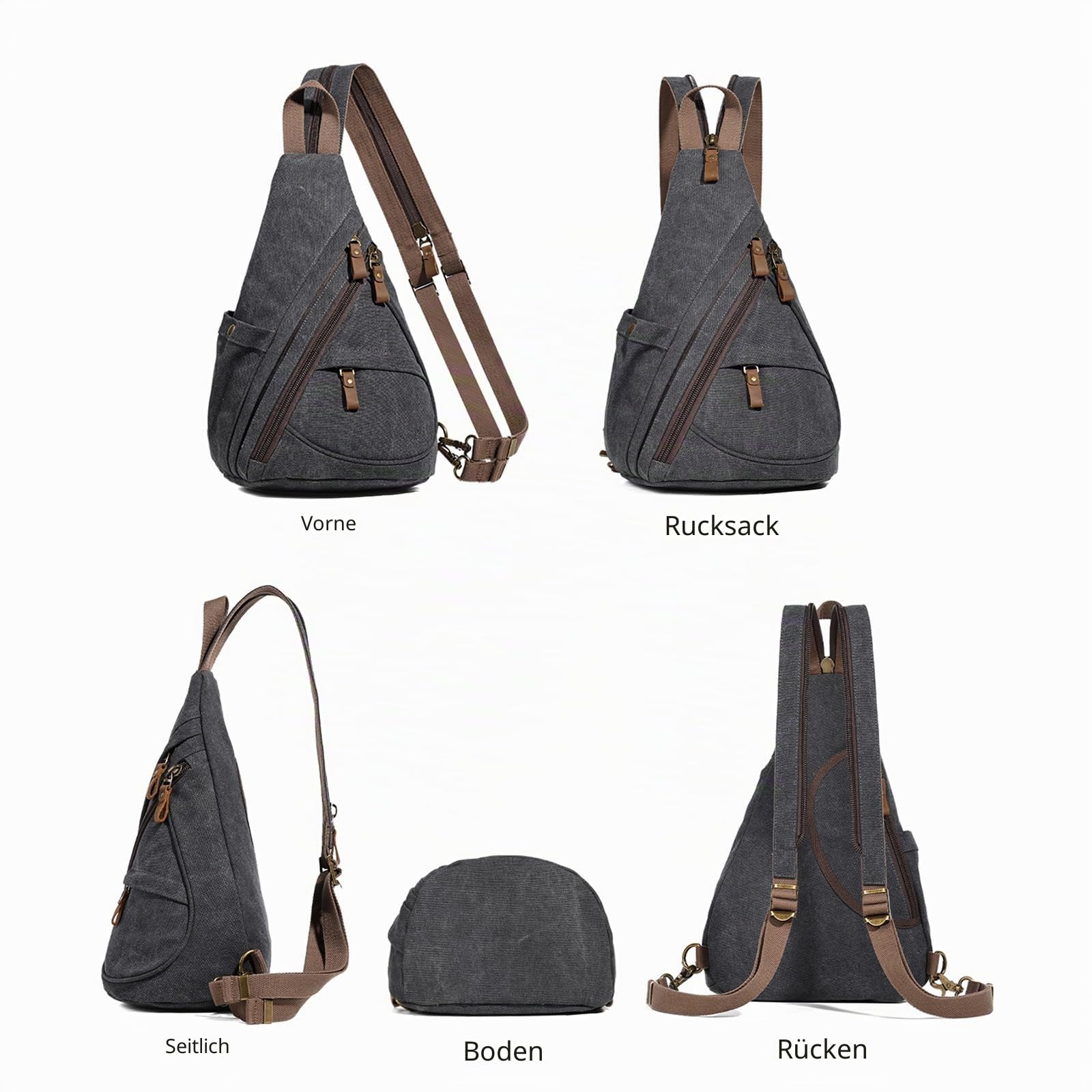 KL928 Canvas Sling Bag Rucksack Damen und Herren – Schulterrucksack Umhängetasche Crossbag Verstellbarem Schultergurt Perfekt für Outdoorsport, Wandern, Radfahren, Bergsteigen, Reisen