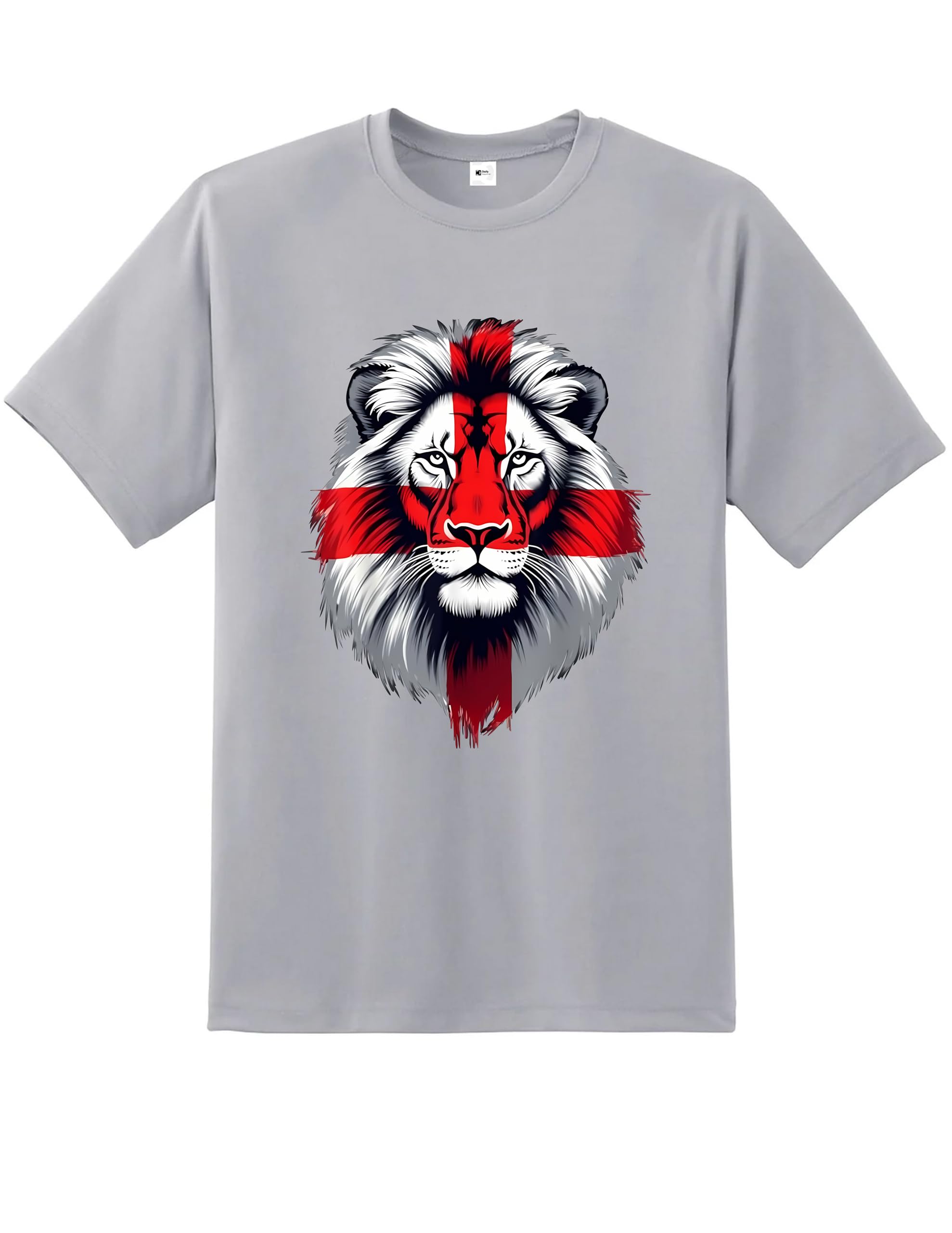 English St George Flag Lion Face T-Shirt | England National Pride Top St George’s Cross Graphic Tee | Patriotic Unisex Shirt for Men Women Kids Football Rugby Supporters Fan Apparel UK Grey