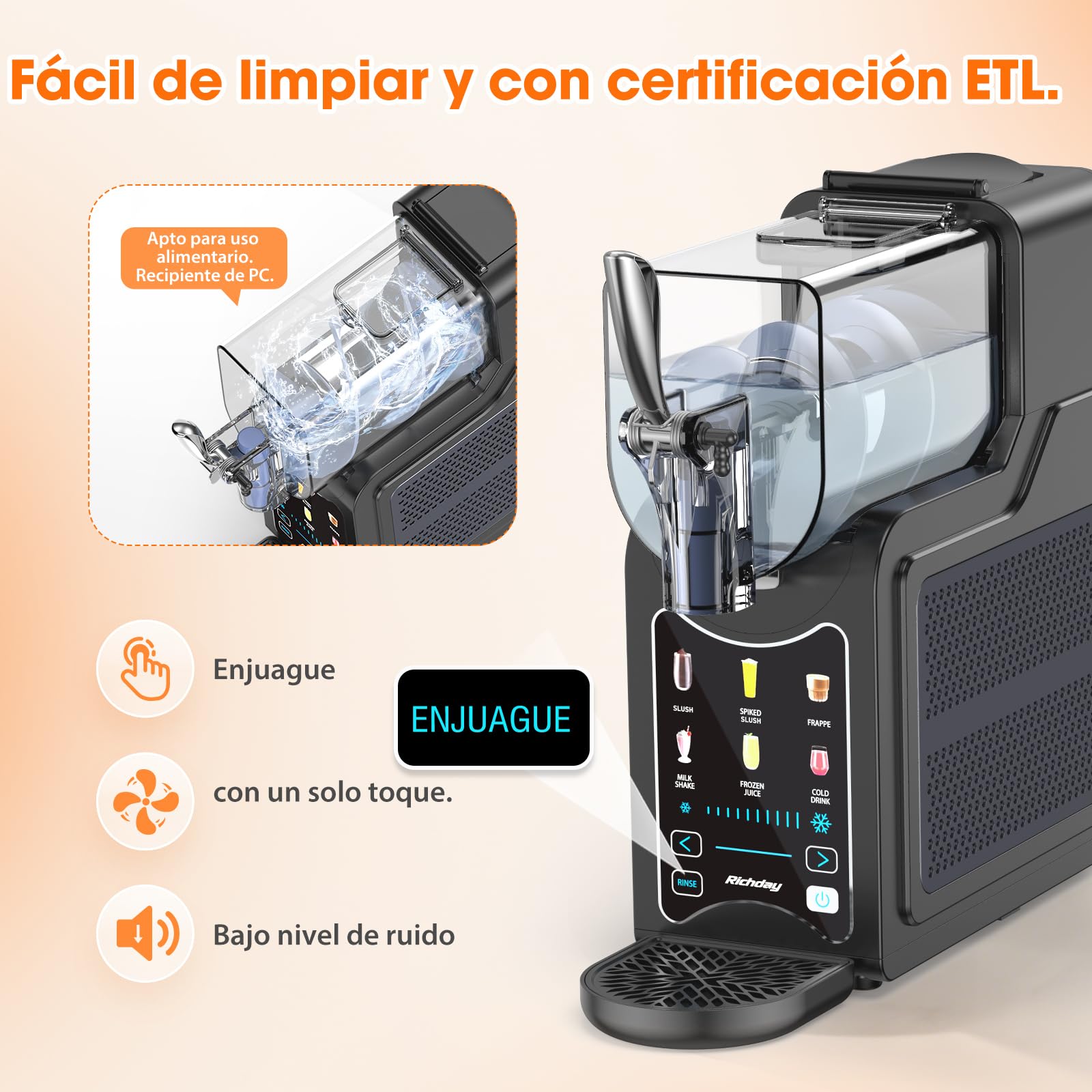 Richday Máquina de granizado, liofilizadora de 6 programas, capacidad de 1,9 l, autolimpieza, para sllushies, batidos, frappés, margaritas y bebidas frías