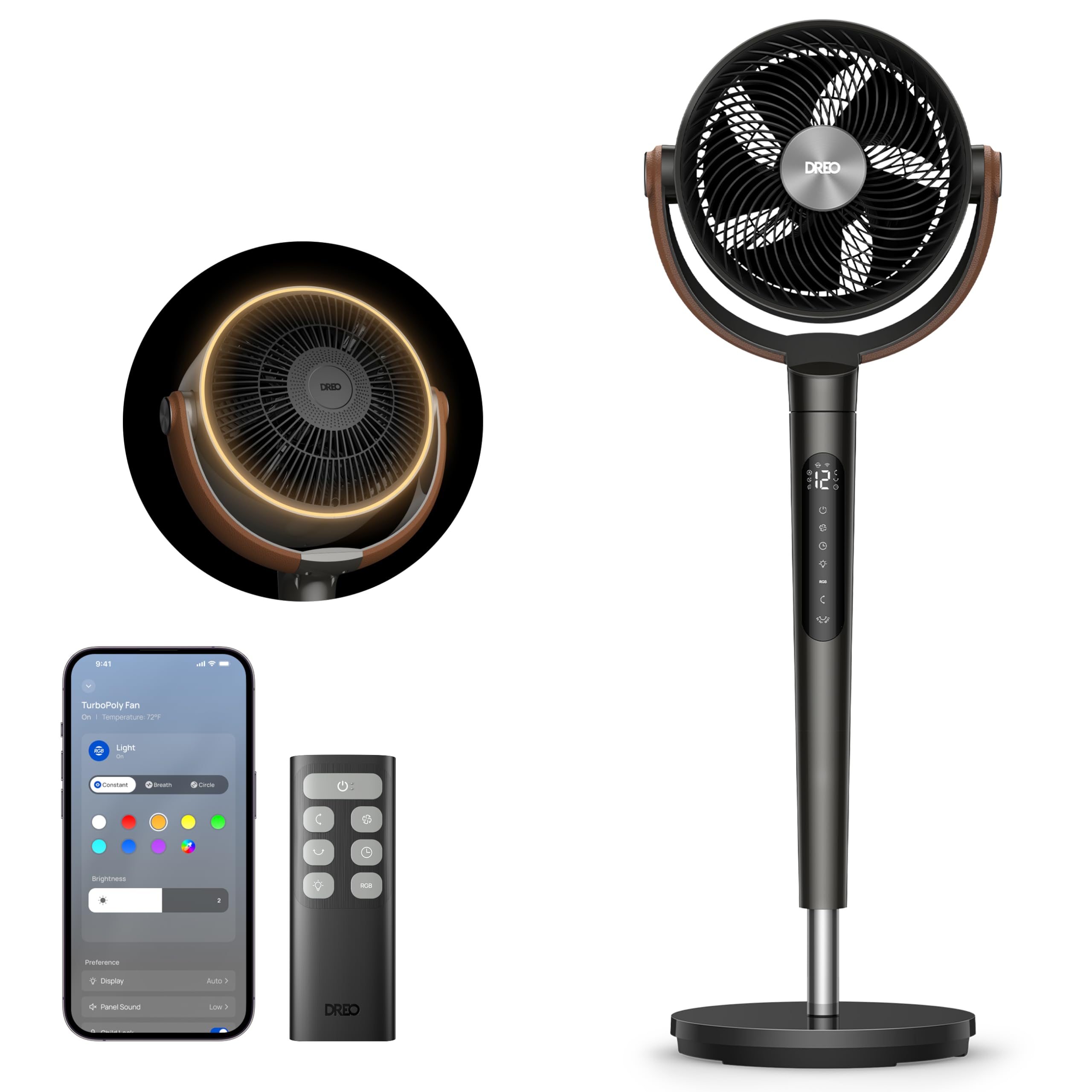 Dreo 43 Inch Smart Standing Fan for Bedroom, 100ft Strong Airflow Fan, DC Motor Silent Floor Fans, 120°+105° Oscillating Pedestal Fans with 12H Timer, 6 Modes, WiFi/Alexa/Remote Control — image 1