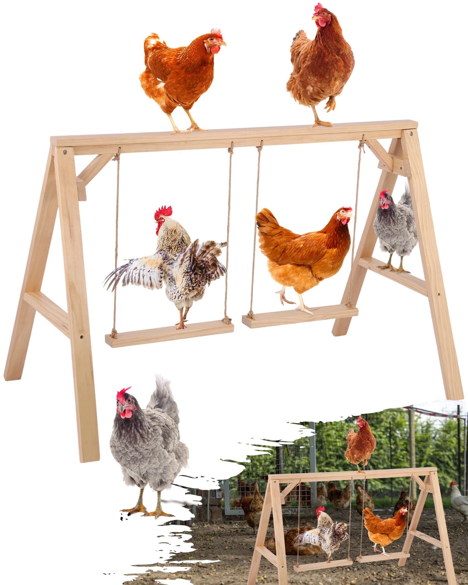 SENXILLER Pine Wood Roost with 2 Swings