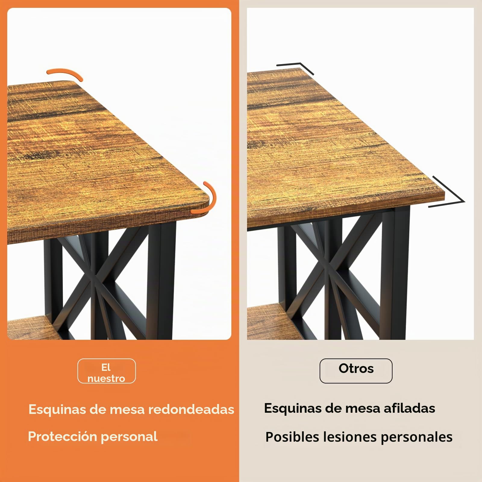 GreenForest Mesa Auxiliar con Esquina Redonda, Mesa Central de Granja con Estante de Almacenamiento de 2 Niveles, diseño de Marco en X para Sala de Estar, 99 cm, Nogal