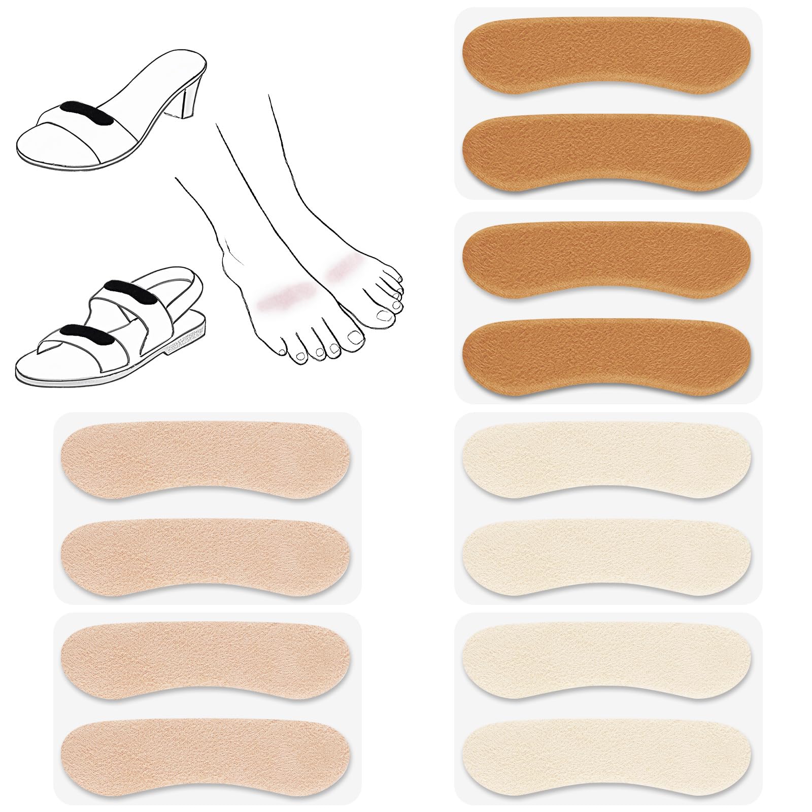 Cutecrop 6 Pair Sandal Shoe Strap Extender Heel Sandal Strap Cushion Strips Heel Grips Liner Insert for Shoes Too Big Preventing Slipping, Rubbing, Non-Slip(Light Color)
