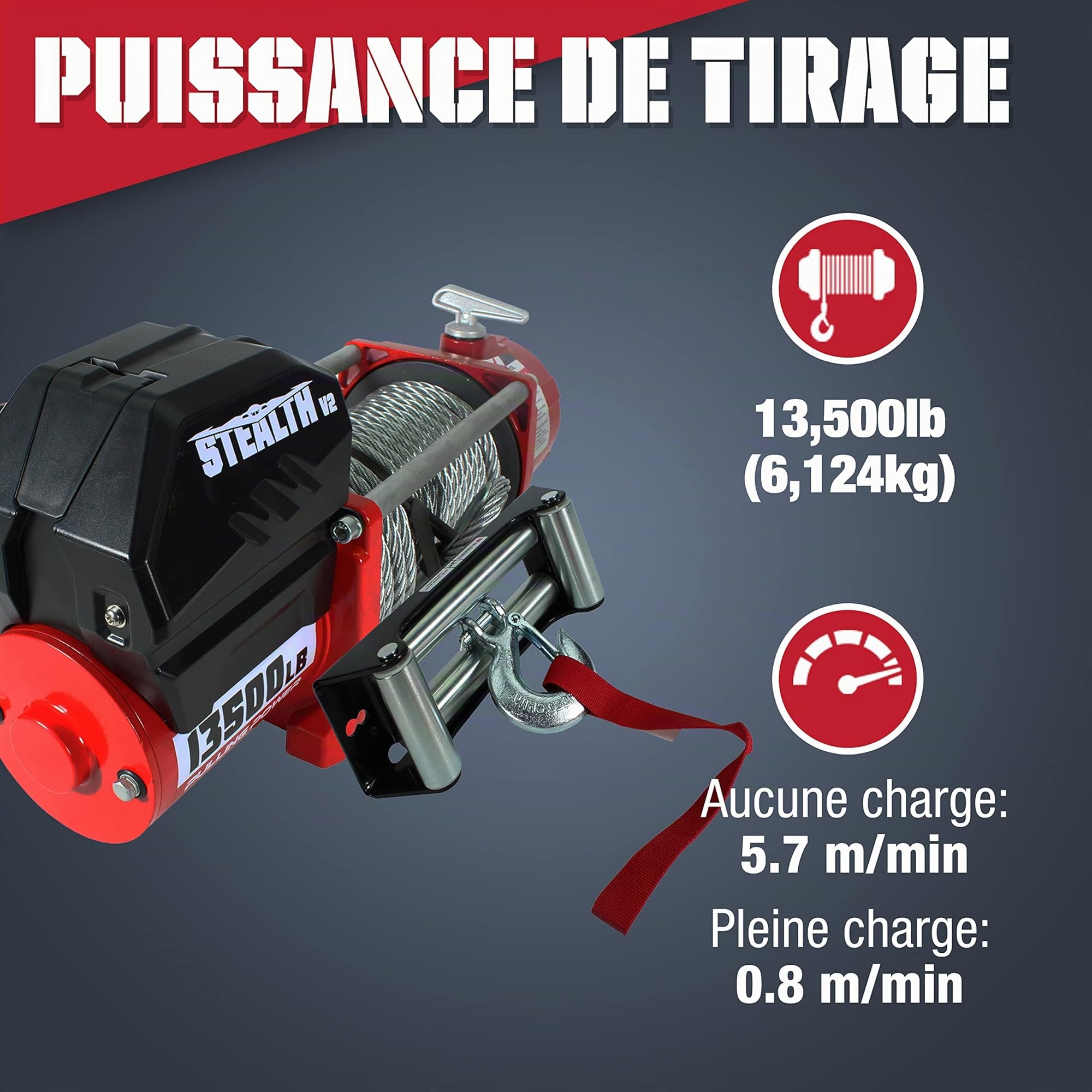 Stealth V2 13500lb 12v Treuil électrique économique sans fil - Moteur haute puissance, engrenage en acier intégral, solénoïde scellé robuste, 2 télécommandes sans fil, convivial - Câble en acier