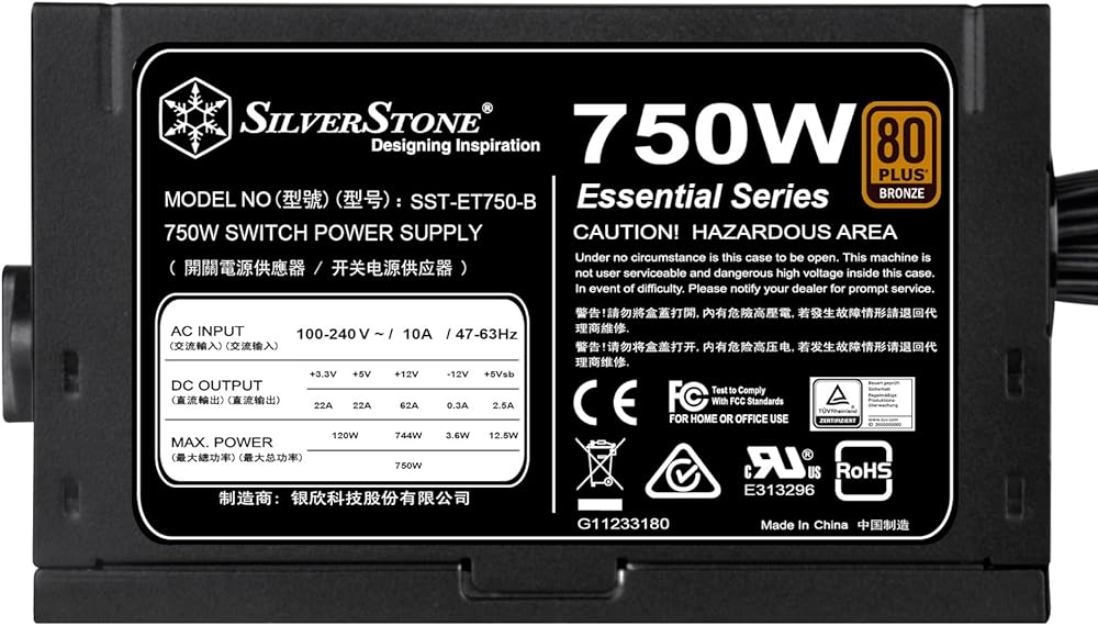 SilverStone Technology SST-ET750-B, 80 Plus Bronze Certified 750W Power Supply with All Flat Black Cables thumbnail 3