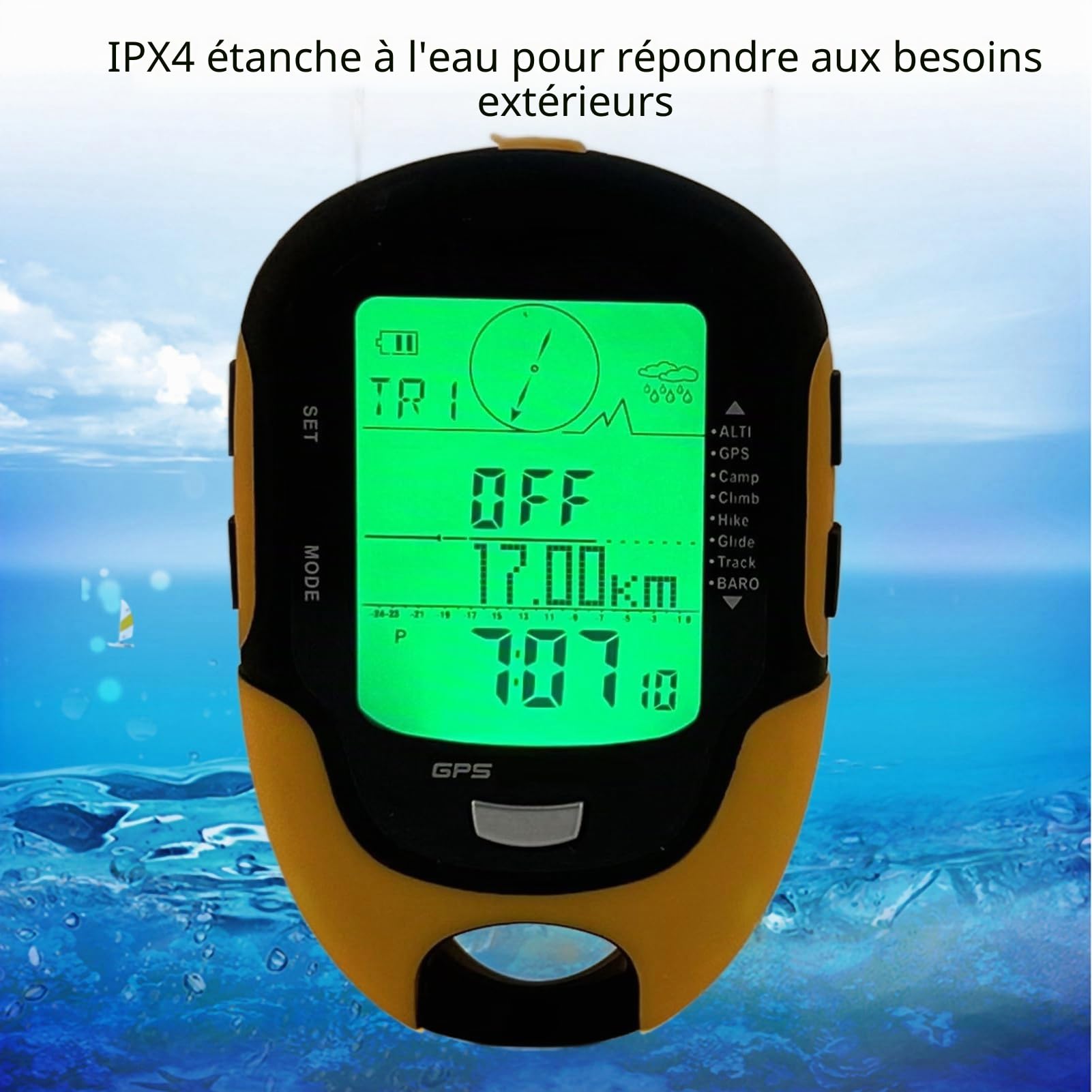 Altimètre GPS, Altimètre électronique GPS avec Double Système de Boussole, Température et humidité, IPX4, pour Randonnée en Plein Air et Alpinisme