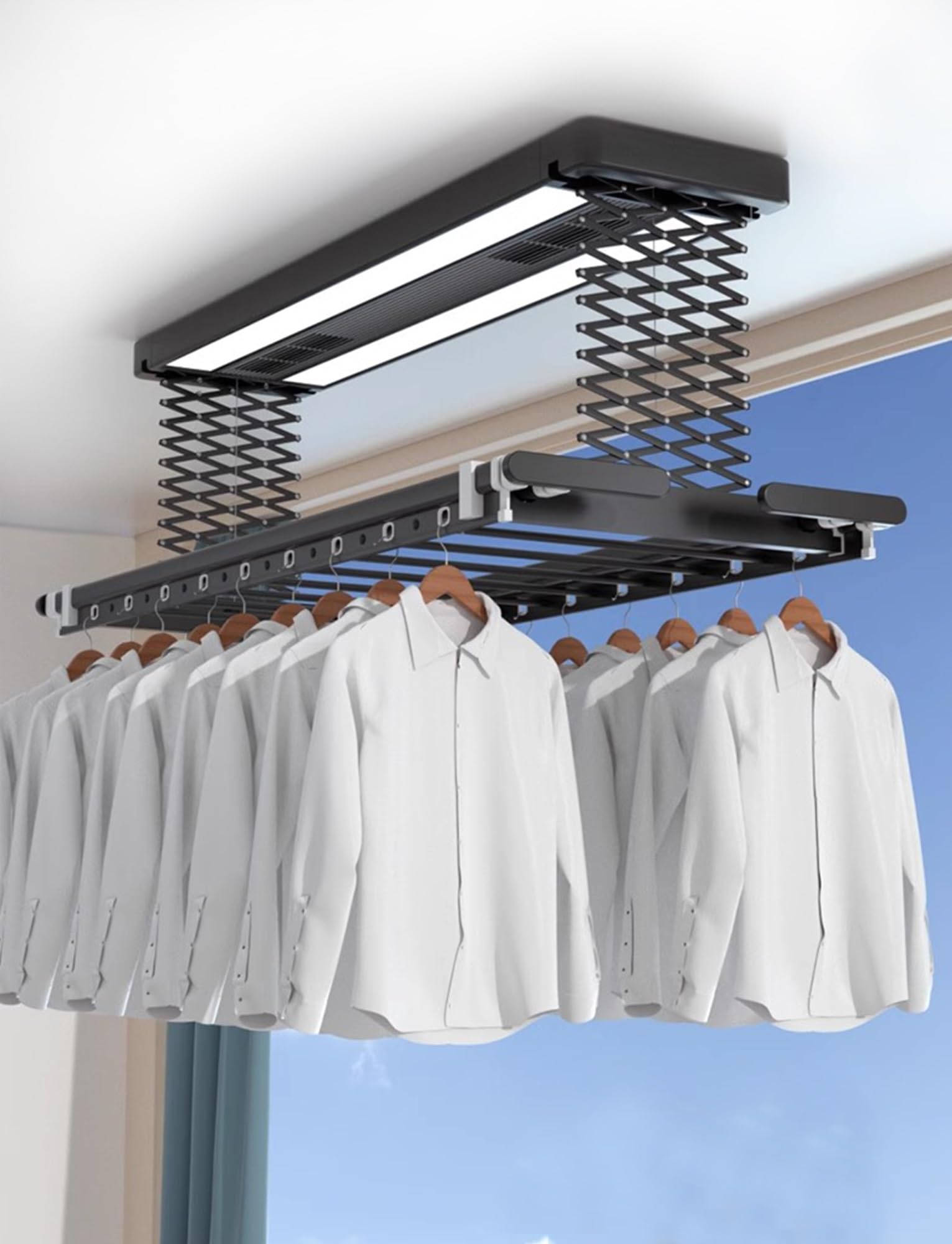 OLSKFUH Electric Retractable Ceiling Laundry Drying Rack with Remote Control - Space-Saving, Convenient Clothes Dryer for Home, Apartment, Indoor Use, Heavy Duty Design,