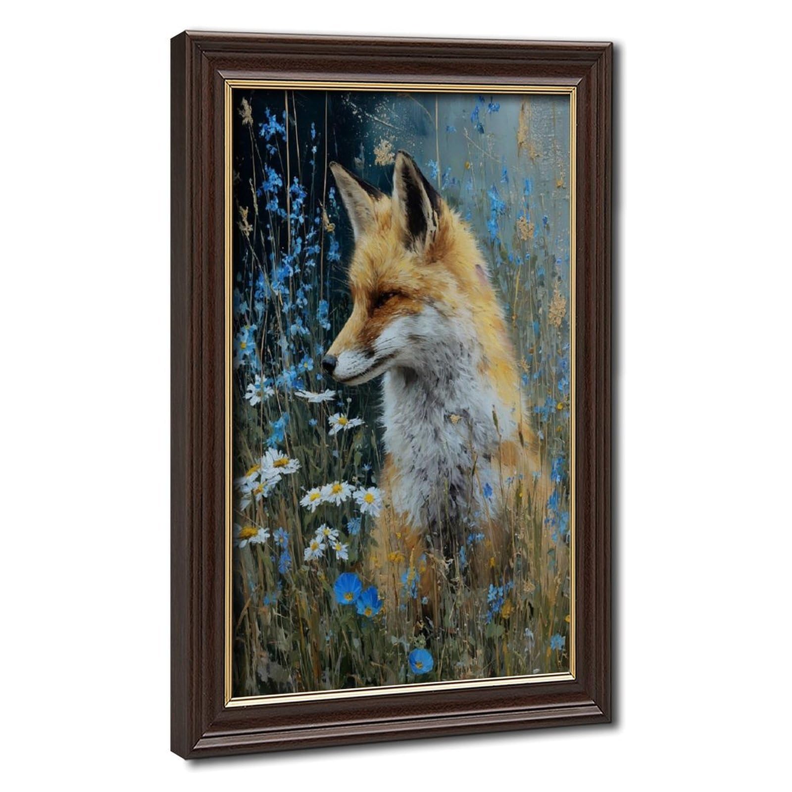Bareronor Turquoise Fox In Wildflowers Canvas Poster Bedroom Decor Landscape Office Room Decor Gift 20" L X 30" W