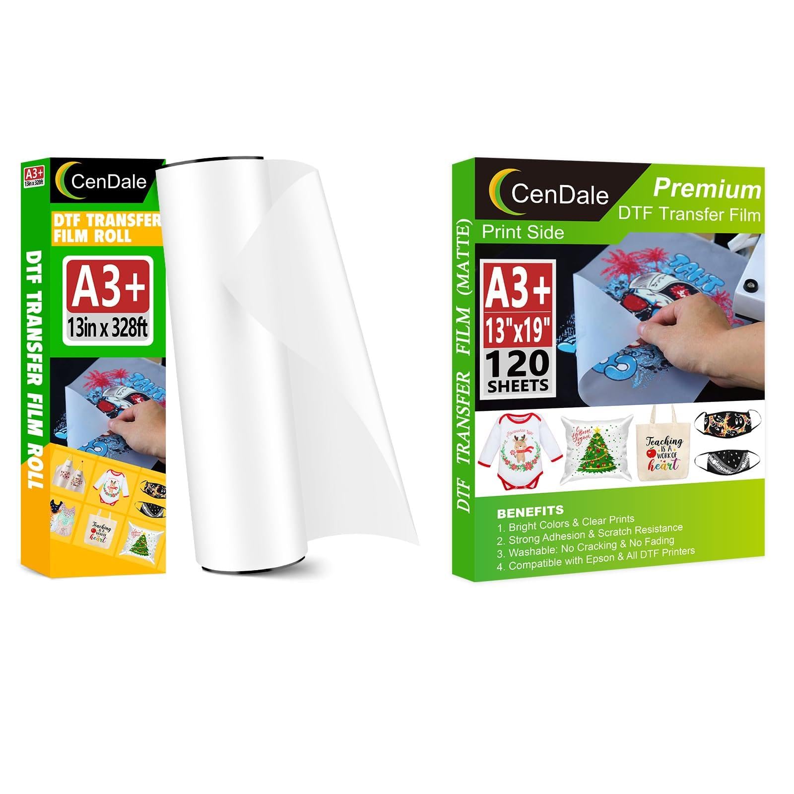 Save 25% on CenDale A3+ DTF Film 120 Sheets and DTF Roll 13"x328ft