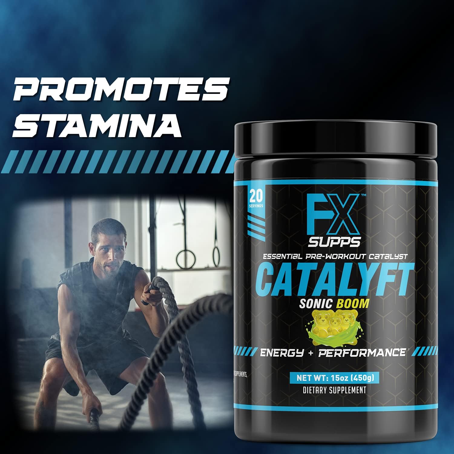 FXSUPPS Catalyft Pre-Workout Powder Drink for Men & Women, Sonic Boom | Dietary Supplement Mix with Creatine & Beta-Alanine | for Energy Pump, Muscle Gain & Focus, 40 Servings (2 Pack)