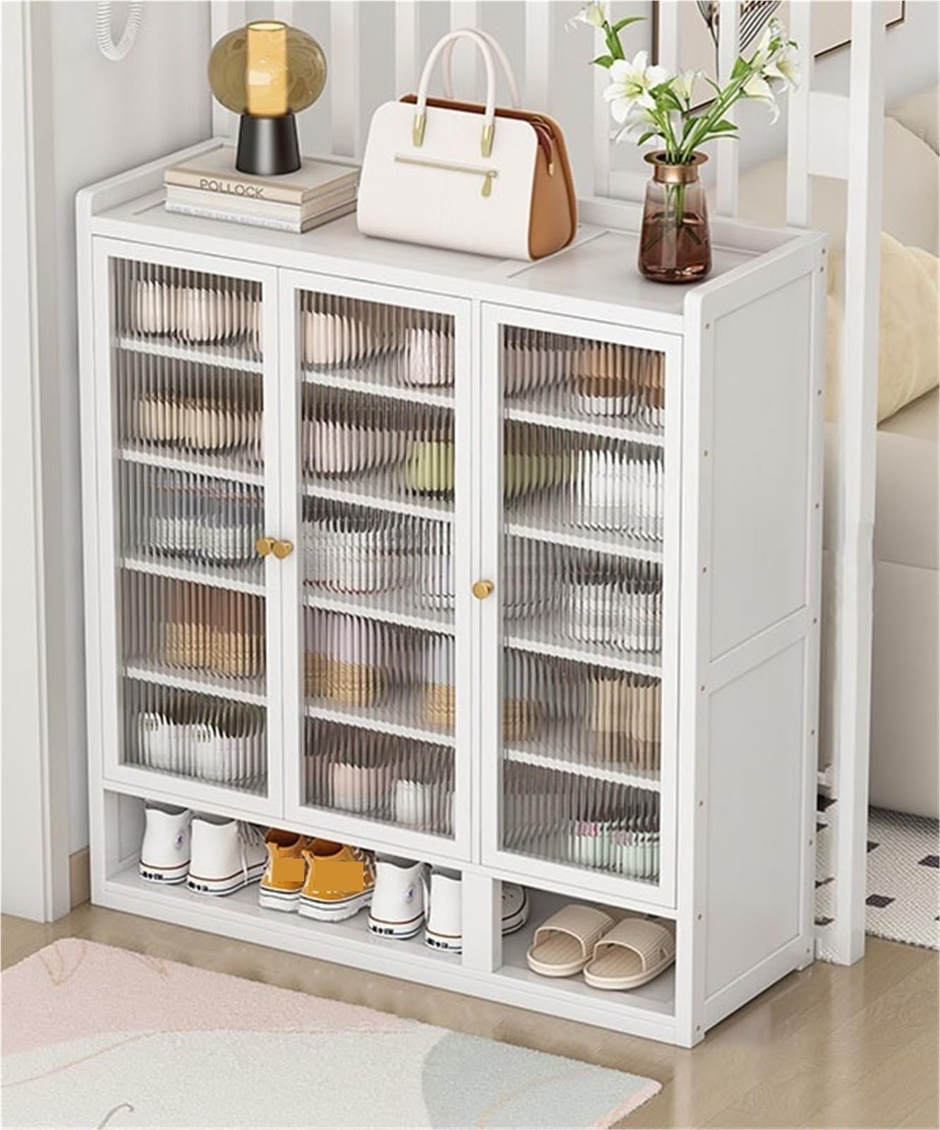 IvyLoutish 7 Tiers Bamboo Shoe Storage Cabinet with Transparent Doors Freestanding Shoe Rack with Shelves Entryway Shoe Cabinet for Hallway Living Room Bedroom,Freestanding Organizer