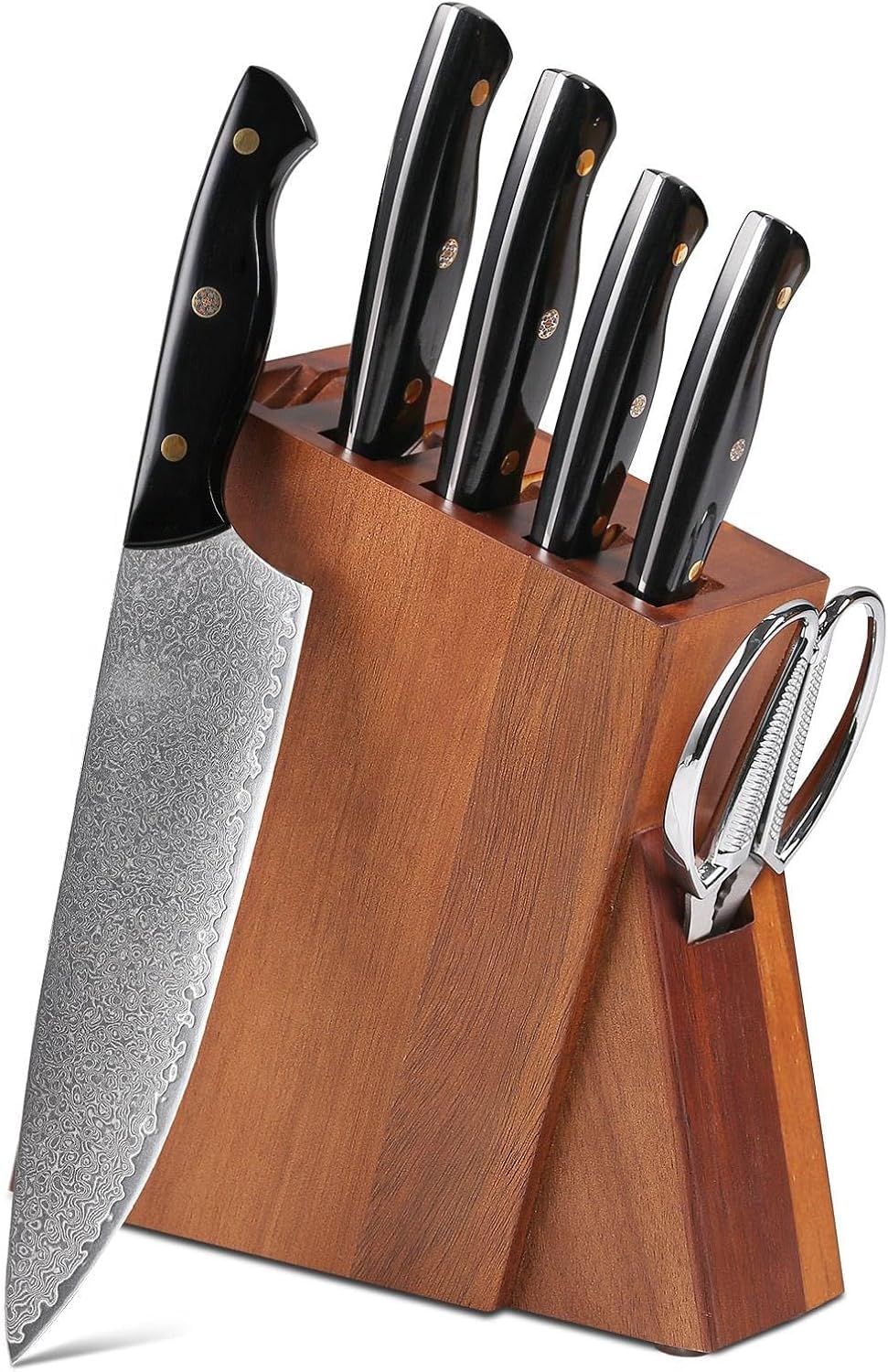 8-Piece Damascus Kitchen Knife Set G10 Handle Knife Block Set Professional Japanese AUS10 Stainless Steel for Chef Knife