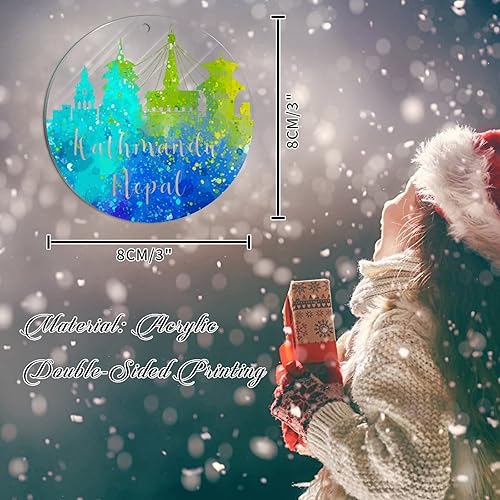 Miniatura 2 de Nepal Katmandú - Adorno para árbol de Navidad de Nepal Katmandú, arte en acuarela, paisaje urbano, regalos de recuerdo de Navidad, decoración de