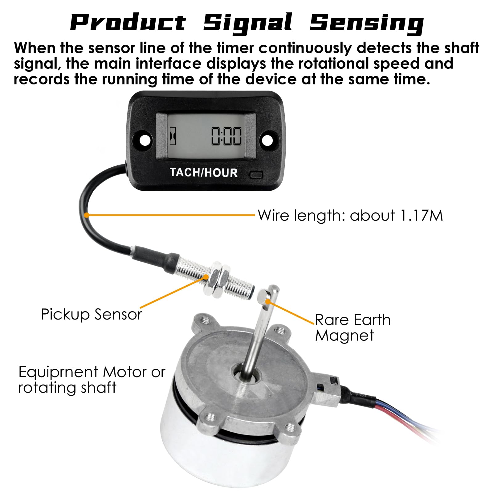 Jayron Magnetic Detact Tachymètre Numérique RPM Speed Meter RE-Settable JOB Intervalle de Maintenance Programmable Conception étanche,pour les Générateurs de Tondeuse à Gazon Tous les Types de Moteurs