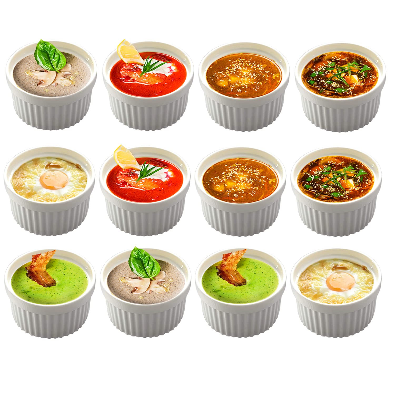 Buy BPFY 12 Pack 8oz White Porcelain Ramekins Bakeware, Ceramic Souffle