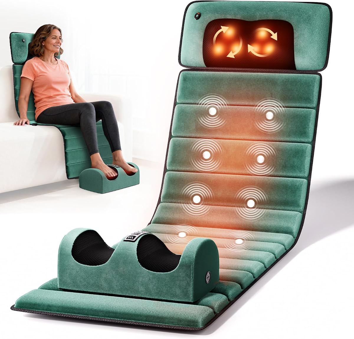 Full Body Massage Mat with Heat, Detachable Massager Pad for Deep Tissue Pain Relief, 10 Vibrating Motors for Relaxation at Home or Office