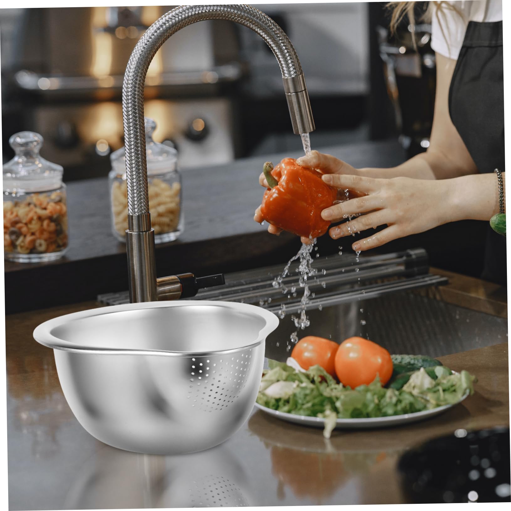Cesta Coladora de Acero Inoxidable para Lavado de Frutas y Verduras Diseño de Drenaje