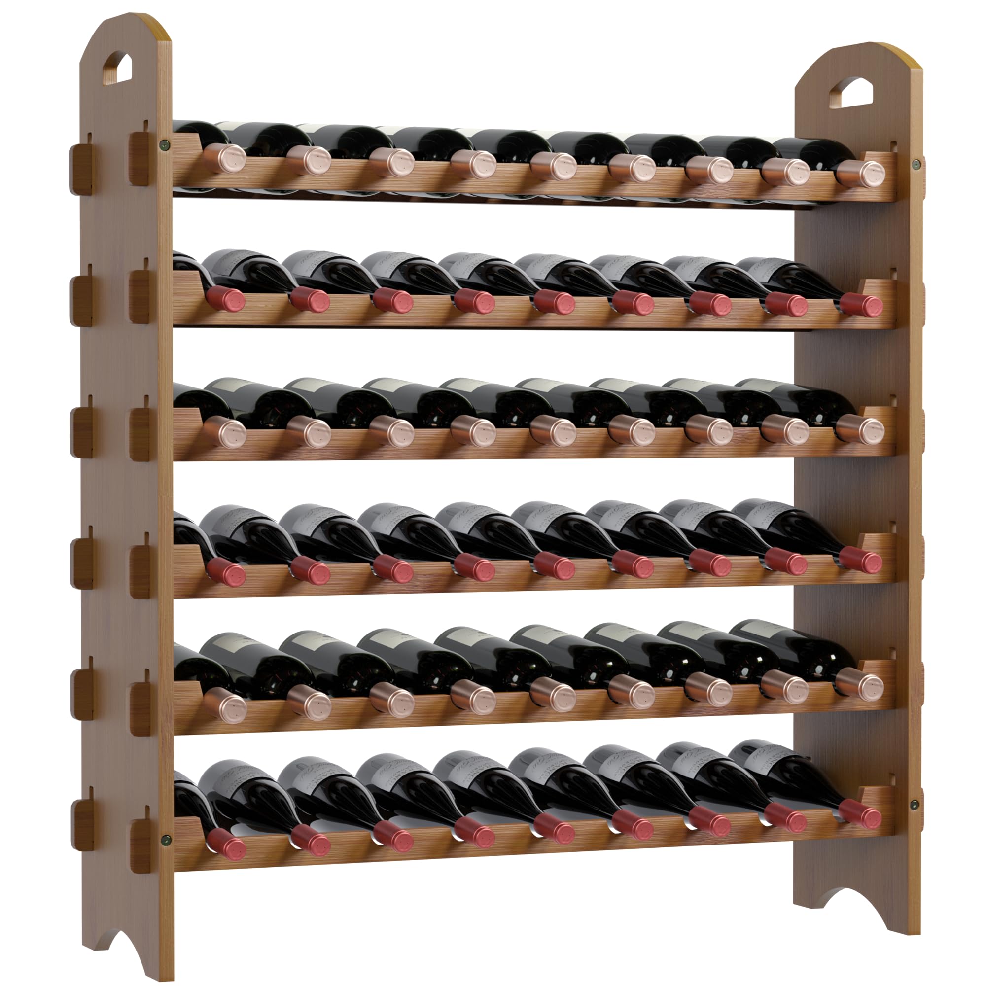 RuichangWine Racks Free Standing Floor - Bamboo Wobble-Free Wine Storage Display Shelf Wine Bottle Holder for Kitchen, Cabinet, Dining, and Living Room(Six-Tier, 54 Bottle Capacity)
