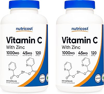 Nutricost Vitamin C with Zinc Capsules, 120 Servings 2 Pack - 1000mg Vitamin C, 45mg Zinc, Non-GMO, Gluten Free Vitamin C Supplement