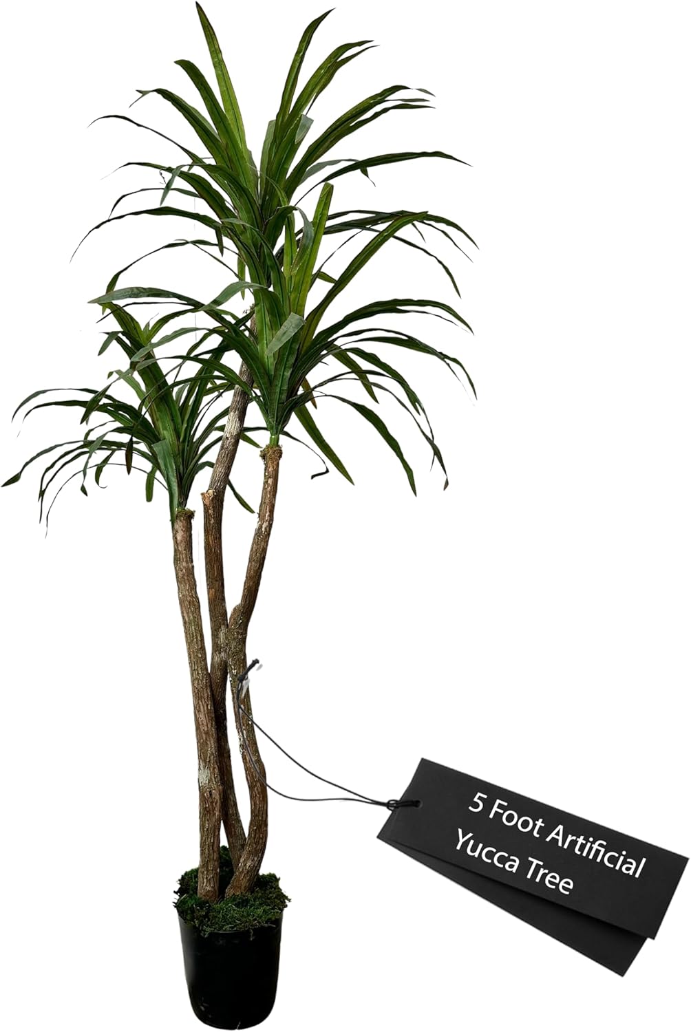 Cypress & Alabaster Handmade 5ft Artificial Yucca Plant | Tree with Real Wood Trunks, Hypoallergenic, 5 Foot, Green
