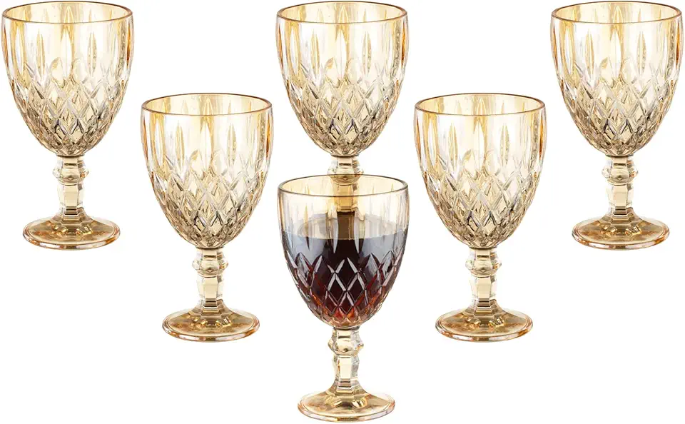 Vintage Wine Glasses Set of 6, 11 Ounces...