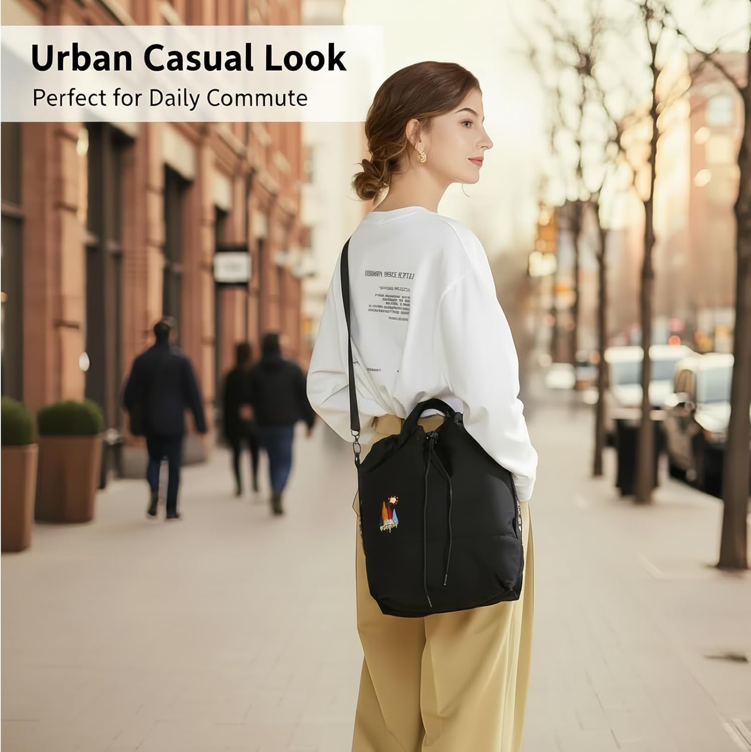 Women Canvas Tote Handbags Casual Shoulder Work Bag Crossbody Bag with Sunshine Embroidery - Image 3
