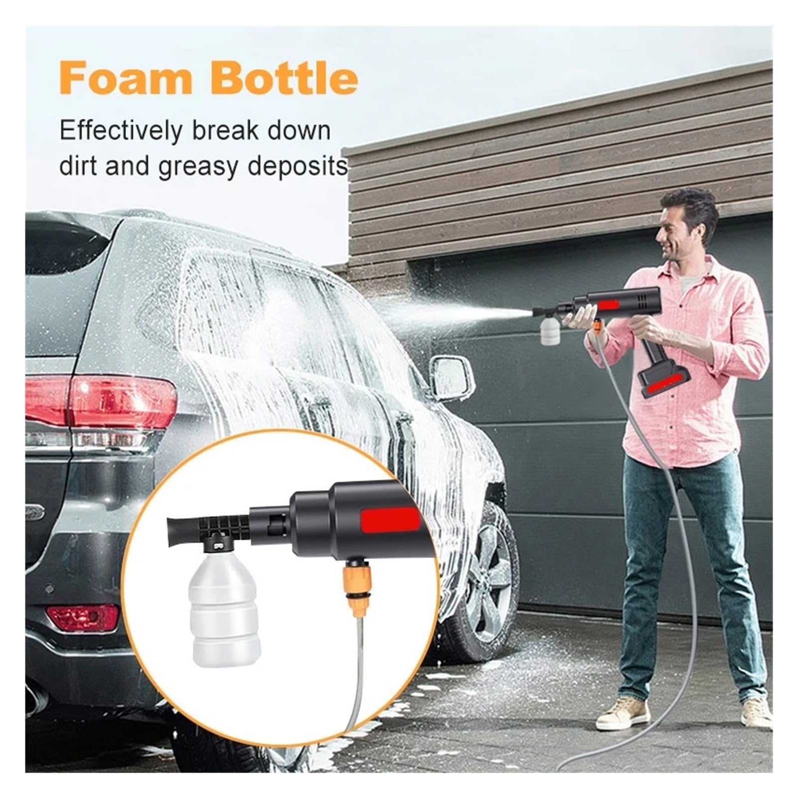Pistolet d'arrosage avec embout multi-jets, Nettoyeur haute pression sans fil, lavage de voiture, jardin, 500W, 60bar, 40/80wh(40Wh)