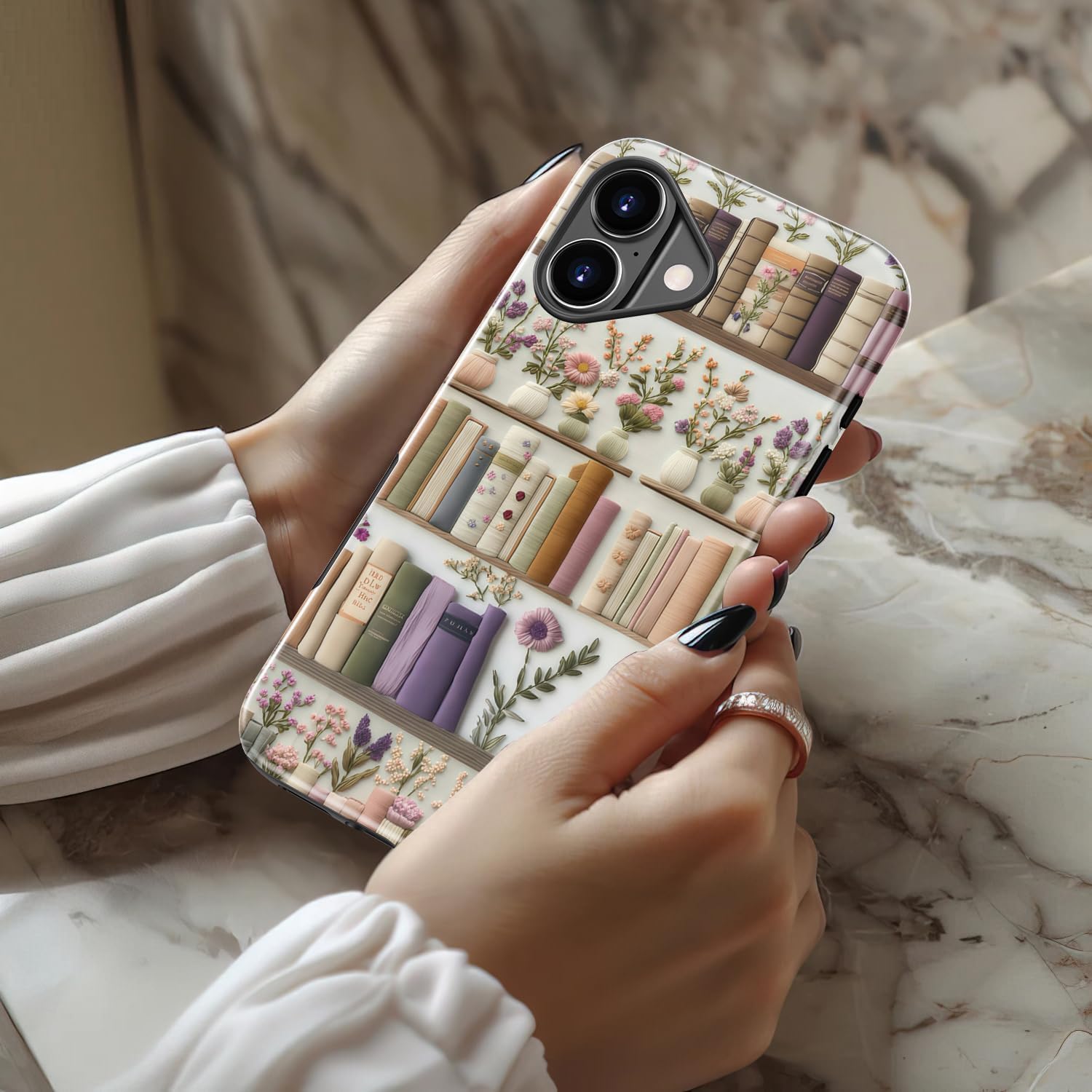 DEENAKIN for iPhone 17 Case Cute,Aesthetic Vintage Floral - Book Shelf,Compatible with Magsafe,Trendy Wildflower Unique Cool Retro Western Slim Silicone Phone Cover for Women Girls - Image 2