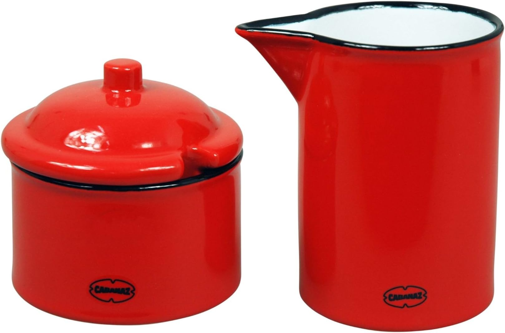 Cabanaz Retro Enamel Effect Ceramic Milk Jug Creamer 200ml and Sugar Pot 120ml Set of 2 | Scarlet Red