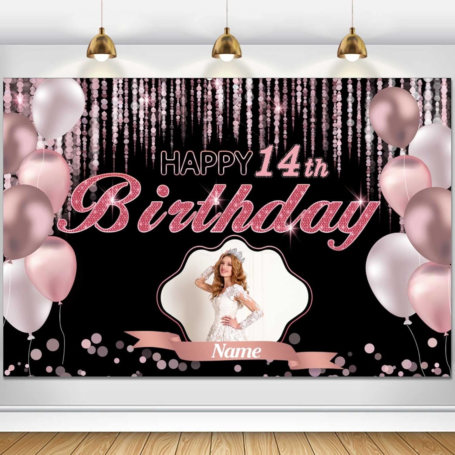 Amazon.com: Custom Rose Gold Happy 14th Birthday Decoration Banner ...