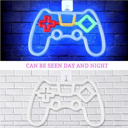 Miniatura 5 de Vicloon Letrero de neón para jugadores, luz de neón con forma de controlador de juego, luz de pared LED alimentada por USBbatería para decoración de